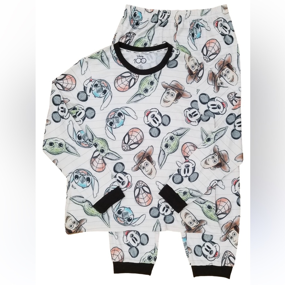 NWT Disney Character Print Jogger Long Sleeve Pajama Set with Black Trim